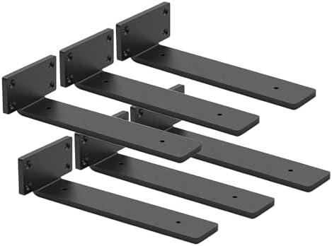 6 Pack Shelf Brackets 10 Inch Floating Shelf Bracket 1/5 inch Thick Heavy Duty Hidden Shelf Brackets Iron Metal Brackets