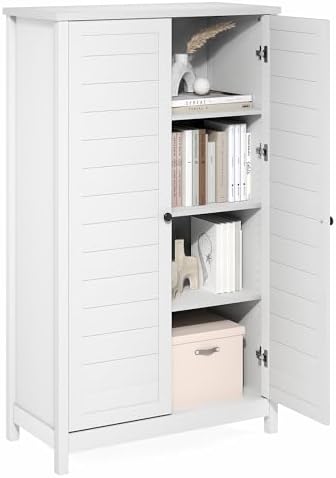 Furinno Robin Storage Cabinet, 4-Tier Pantry Cabinet, 2-Door, Plain White