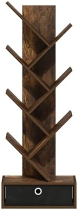 Furinno Tree Book Shelf, 7-Tier Bookshelf, Tree Bookcase with Bin Drawer, 8.4 x 16.9 x 46.2, for Living Room, Bedroom, H