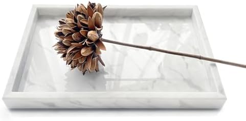 Yew & Tulip Natural Carrara White Marble Vanity Tray, Natural White Marble Serving Tray for Bathroom, Kitchen, Vanity, H