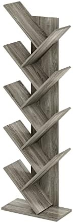 Furinno TREE Book Shelf, 9-Tier Bookshelf, Tree Bookcase with Angled Open Shelf, 8.4 x 15.7 x 50.9, Corner Shelf for Roo