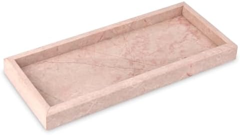 Marble Bathroom Vanity Tray, Pink/Cream Rose, 12"x 5" x1.2"