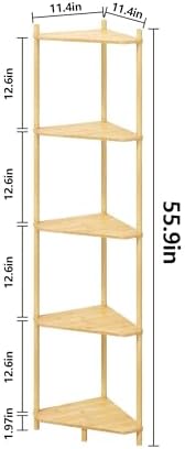 Corner Shelf Stand - 5 Tier Bamboo Small Corner Bookshelf for Office Kitchen Bedroom Plant Stand Living Room Decor Small