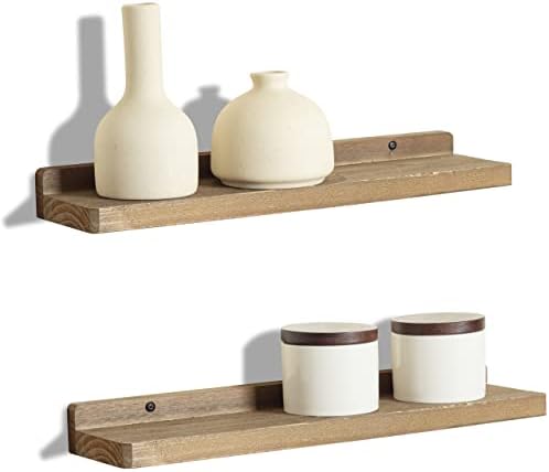 Freezing point Floating Shelves for Wall Set of 2 Natural Wood 16Inch Wall Shelf Decor Plant Display Collectibles Mounte