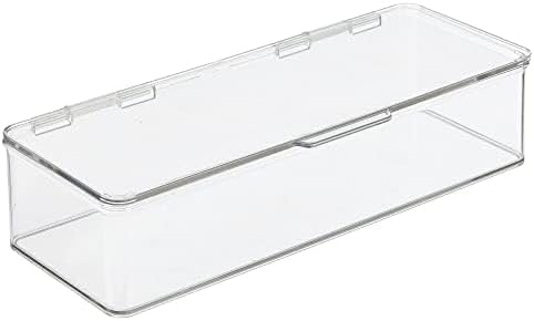 mDesign Long Plastic Kitchen Pantry/Fridge Storage Organizer Box Containers with Hinge Lid for Shelves or Cabinets, Hold