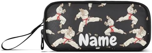 Custom Karate Black Background Pencil Case Box Boys Girls Personalized Name Large Pencil Pouch Stationery Pen Bag Organizer for Kids Adults School Office