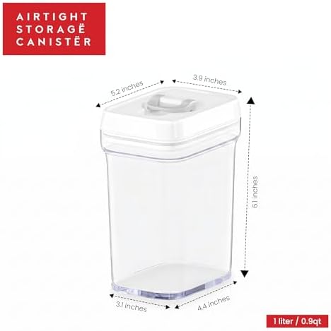 DWËLLZA KITCHEN Airtight Food Storage Containers for Pantry With White Lids 1L - 6 Pack - Clear Plastic Air Tight Kitchen Containers Pantry Organization and Storage BPA-Free Keeps Food Fresh & Dry