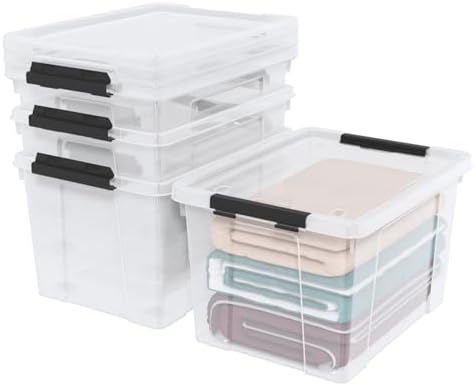 50 Quart Stackable Clear Plastic Storage Box with Wheels, 4-Pack