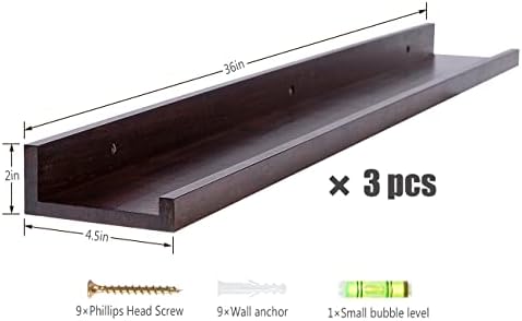 MBYD 36 Inch Wood Floating Shelves Wall Mounted Deep Walnut Picture Ledge Shelf Nursery Book Shelves for Home Decor for 