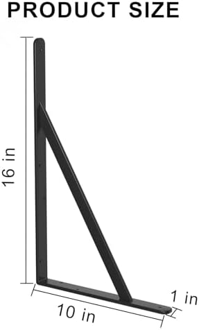 32 Pack L16 x H 10" Black Heavy Duty Shelf Brackets with Screws Metal Shelf Brackets Shelf Support Angle Brackets for Sh
