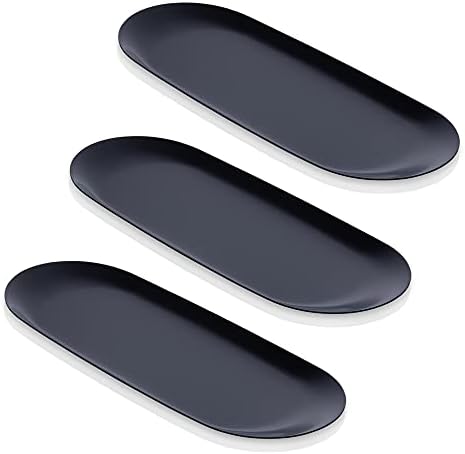 Black Stainless Steel Tray Set of 3, 9 Inch Oval Vanity Trays
