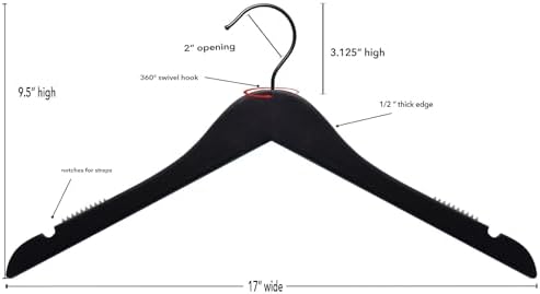 NAHANCO Wooden Shirt Hanger, 17” Raw Finish w/Black Hook (Pack of 25)
