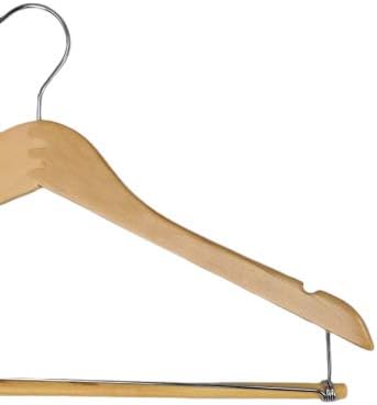 Natural Finish Wood Suit Hanger with Locking Bar (Set of 25)