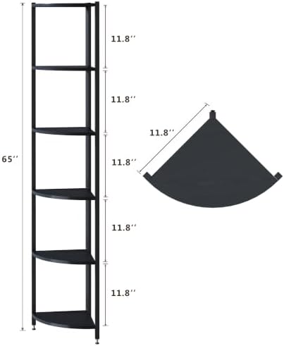 Corner Shelf with LED Lights, 6-Tier Corner Bookshelf, 66'' Organizer Book Shelf Shelves Steel Frame Display Stand with 