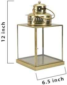 Serene Spaces Living 12" Aurea Candle Lantern, Gold Square Metal Candle Holder - Table, Mantel Decor, Elegant Decorative