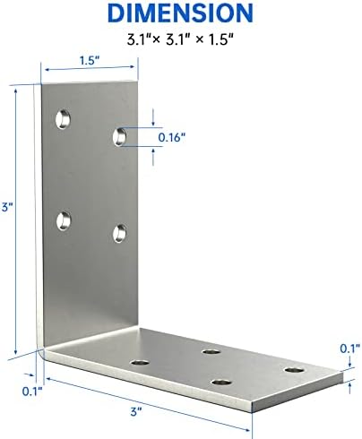 (8PCS) 3x3x1.5 L Brackets Heavy Duty, Galvanized Corner Brace