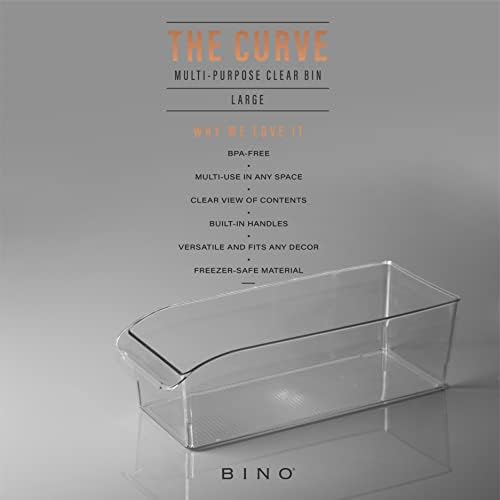 BINO | Plastic Storage Bins, Large | THE CURVE COLLECTION | Multi-Use Fridge / Freezer Organizer | Built-In Handle | BPA