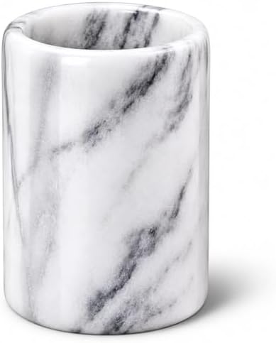 Creative Home White Marble Pen Holder, Heavy Stone Pencil Cup Organizer for Desk