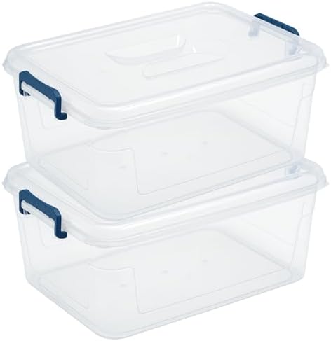 Tribello Plastic Storage Bins with Lids, Clear Stackable Storage Containers - 16 Qt - 2 Pack