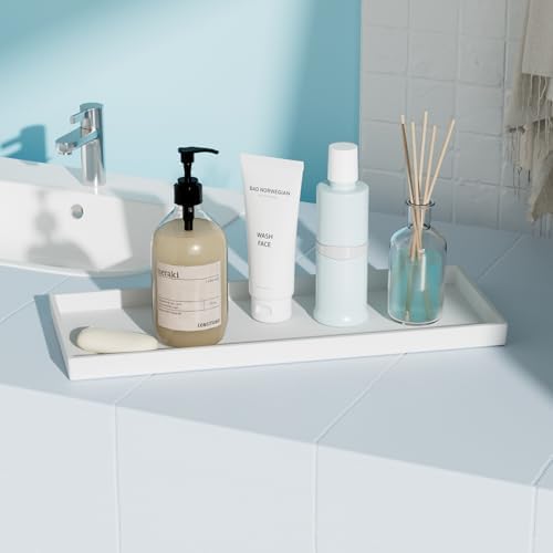 Vanity and Bathroom Tray, 15" ABS Countertop Organizer,Waterproof Vanity Tray for Toilet Tank,Perfume,Soap,Keys,Bathroom