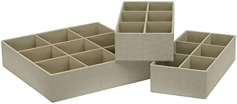 Household Essentials 3‑Piece Drawer Organizer Starter Set in Customizable Inserts of Large and Small Trays, Cream