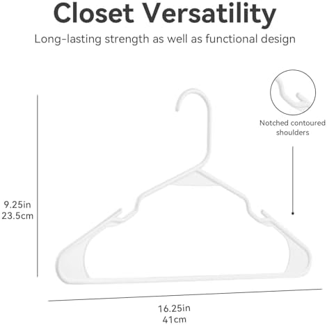 Plastic Hangers - 50 Pack, Space Saving, Durable, White Hangers for Everyday Use and Dorm Room Essentials