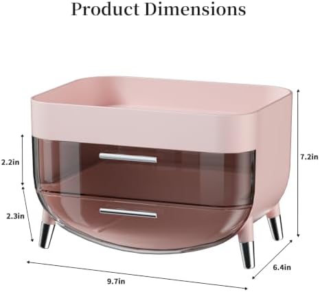 Jywantful Makeup Organizer for Vanity, Pink Skincare Storage with 2 Drawers