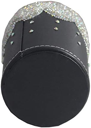 crystal Bling Rhinestone Pen organizer Box Holder Cosmetic Container (Black Round, Medium)