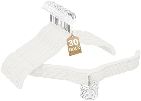 Velvet Shirt Hangers 30 Pack, No Shoulder Bumps for Clothes (White)