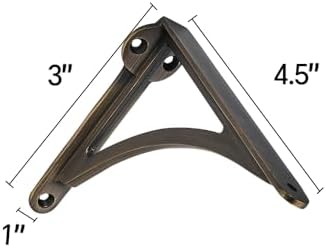 Khtumeware 100% Solid Brass Decorative Shelf Brackets, 4.5-inch Wall-Mounted Shelving Brackets, 2-Pack Brushed Antique B