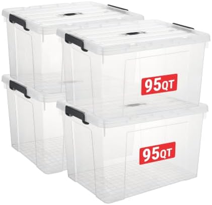 Cetomo Plastic Storage Bins with Handle, Storage Bin with Lids, Organizing Container, PP Box for Home Office, Clear, 95 