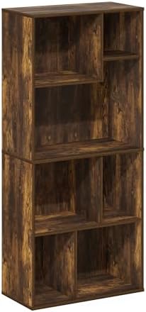 Furinno DALY Book Shelf, 7-Cube Bookshelf, Cube Storage Organizer Bookcase with Irregular Compartments, 9.4 x 18.9 x 42.