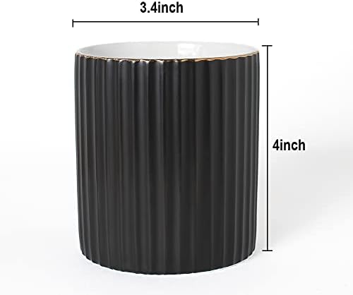 CROWNOS Pen Holder for Desk, Ceramic Pencil Cup Office Desk Organizer, Makeup Brush Holder, Black