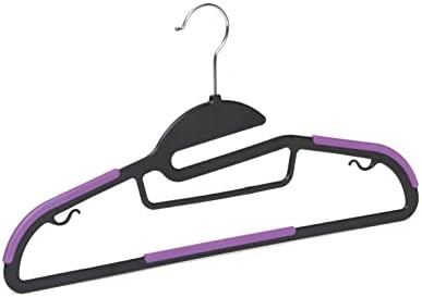Amazon Basics Space Saving Non-Slip Rubber Coated Plastic Hangers with 360 Degree Swivel Hook, Black/Purple, Pack of 50