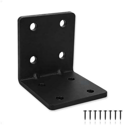 4 Pack L Brackets for Wood Matte Black Strong Corner Brace, Ribbed Corner Brackets for Wood Projects Furniture Fix and R