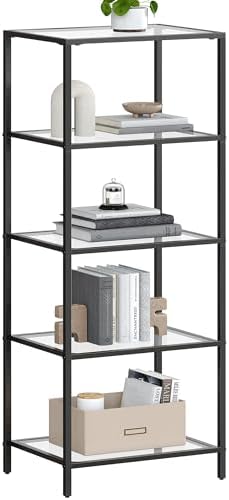 VASAGLE Bookcase Bookshelf, Tempered Glass Bookshelves, Steel Frame