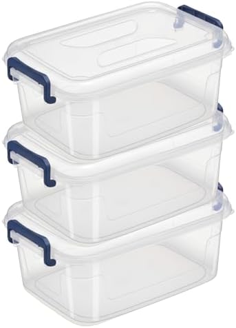 Tribello Plastic Storage Bins with Lids, Clear Stackable Storage Containers - 5 Qt - 3 Pack
