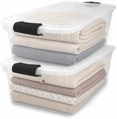 HOMZ Clear Plastic Storage Bins w/Latching Lid, 66 Qt, Gray Latch, 2 Pack