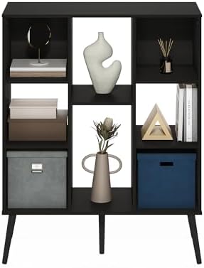 Furinno Claude Mid Century Style Book Shelf, 8-Cube Bookshelf, Cube Storage Organizer Bookcase with Wood Legs, 10.9 x 31