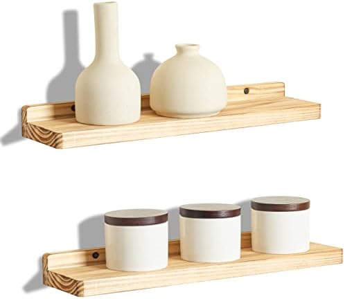 Freezing point Floating Shelves for Wall Set of 2 Natural Wood 16Inch Wall Shelf Decor Plant Display Collectibles Mounte