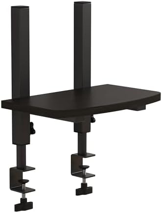 Adjustable Clamp-On Monitor Riser for Desk, Height Adjustable Monitor Stand with Space-Saving Design, Black MDF Shelf fo