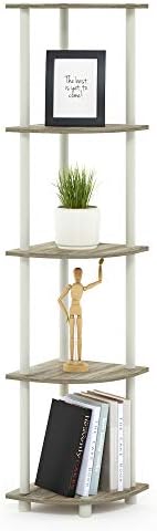 Furinno TURN-N-TUBE Corner Shelf, 5-Tier Corner Bookshelf, Open Storage Shelves, for Organization and Storage, Living Ro