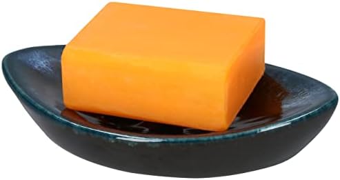 Ceramic Soap Dish with Self Draining Tray for Bar Soap, Bathroom, Kitchen (Black)