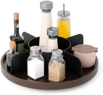 Umbra Bellwood Lazy Susan, Divided Tray Organizer, Black/Walnut