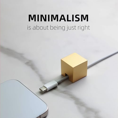 Metal Cord Organizer or Holder, Cable Management, Wire Keeper for Nightstand and Desk - N2U Matte Stainless Steel Cube C