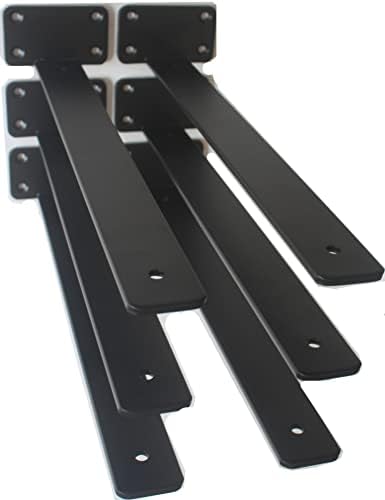 6 Pack - 14 inch Black Hidden L Shelf Bracket (1/5 Inch Thicked) Iron Floating Shelf Brackets Rustic Industrial Metal Br