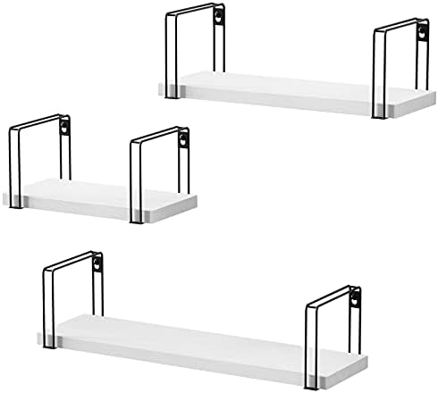 SRIWATANA Floating Shelves Set of 3, 17'' Wood Wall Shelves, White