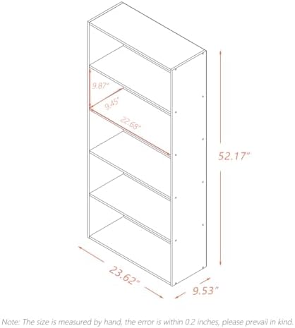NELYE 5 Tier Open Shelf Bookcase, 23.62" x 9.53" x 52.17" in, Oak