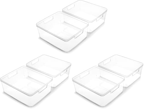 BINO | Plastic Storage Bins, Medium - 6 Pack | THE LUCID COLLECTION | Multi-Use Built-In Handles | BPA-Free | Clear Stor