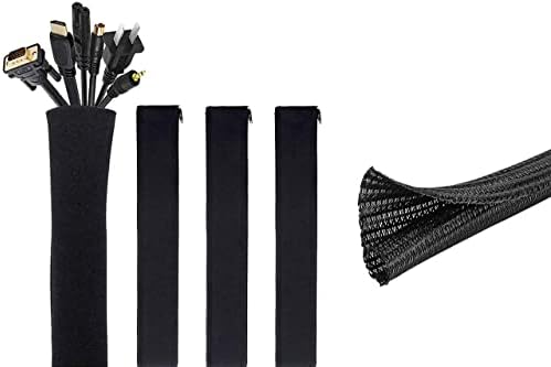 JOTO [4 Pack] 19-20 Inch Black Cable Management Sleeve Bundle with 26ft – 1/2 inch Black Cable Management Protector